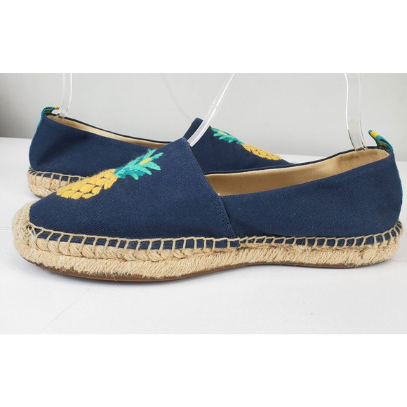 Vera Bradley Embroidered Pineapple Espadrilles Flats Women 7 Slip On Blue Canvas - Picture 2 of 10